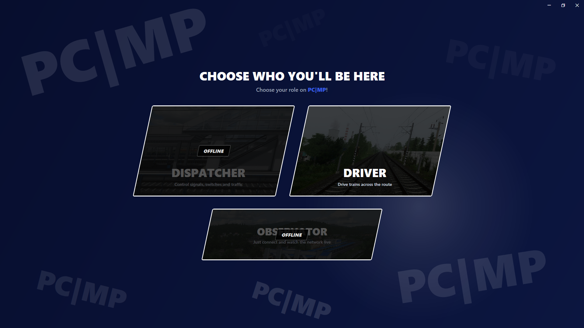 Choose who you'll be here — Dispatcher, Driver, Observator role select